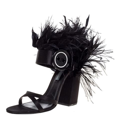 Prada Satin Feather Trim Sandals 